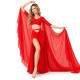 Costume danse orientale rouge avec cape intégrée en mousseline