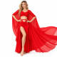 Tenue de danse orientale rouge avec cape en mousseline de soie à mini paillettes