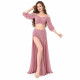 Costume danse orientale rose poudré épaules dénudées décor perles