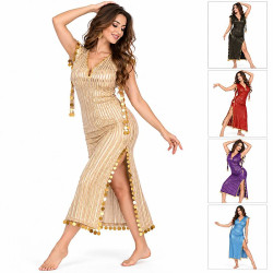 Robe égyptienne de danse orientale à rayures métallisées disponible en plusieurs coloris