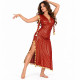 Robe égyptienne rouge et dorée à rayures métallisées pour danse orientale