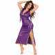 Robe égyptienne de danse orientale violette et dorée à rayures métallisées