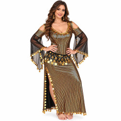 Robe de danse orientale avec pièces dorées et ceinture assortie