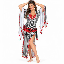 Costume folklorique égyptien femme rayé noir blanc et rouge
