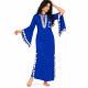 Robe de danse orientale bleue à sequins argentés et poche décorée