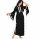 Robe de danse orientale noire à sequins argentés et manches évasées