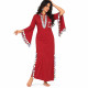 Robe de danse orientale rouge à sequins argentés et manches évasées