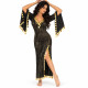 Robe Baladi noire à rayures métallisées et ornements dorés
