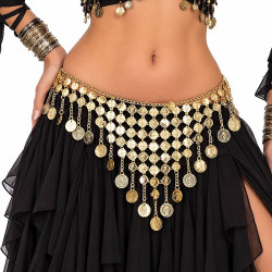 Ceinture métal à sequins dorés forme triangulaire portée par une danseuse