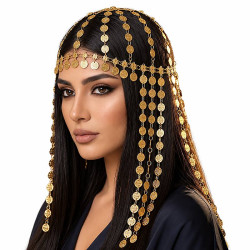 Bijou de tête indien à sequins dorés avec franges sur les cheveux