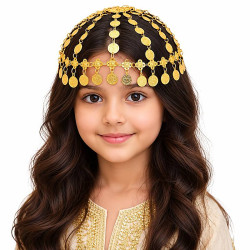 Bijou de tête indien enfant à sequins dorés et franges de pièces