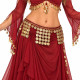 Ceinture de danse orientale égyptienne à motif carré portée sur costume rouge