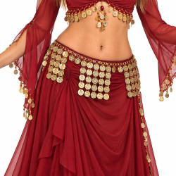 Ceinture de danse orientale égyptienne à motif carré portée sur costume rouge