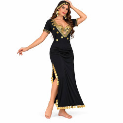 Robe de danse orientale noire ajourée et dorée