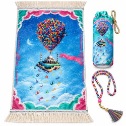 Kit tapis de prière fille avec tasbih 99 grains et housse assortie