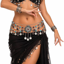 Ceinture de danse orientale en métal argenté ethnique portée
