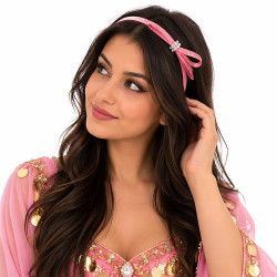 Serre tête fantaisie à paillettes petit noeud et strass rose clair - 1