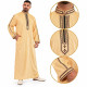 Qamis Qatar beige à col zippé avec broderies marron sur les manches