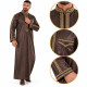 Qamis Qatar marron satiné avec col droit et broderies dorées