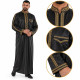 Qamis Qatar noir à col droit zippé avec broderies dorées