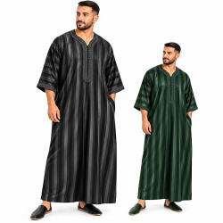 Jellaba marocaine en coton luxe homme noir et vert