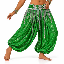 Ceinture de danse orientale satin vert et argenté
