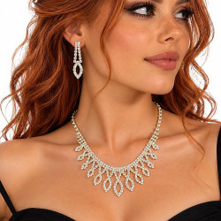 Bijoux strass - Parure collier et boucles d'oreilles sur femme