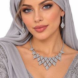 Parure strass strass argenté petits losanges - 1