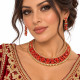 Parure de bijoux indiens en strass rouge et doré avec collier et boucles d'oreilles