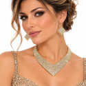 Collier parure strass pointe dorée