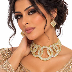 Collier parure strass doré cercles - 1