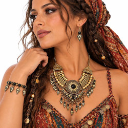 Parure bijoux orientaux noir et or style traditionnel indien