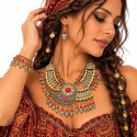 Parure bijoux indiens ethnique dorée et rouge – collier, bracelet et boucles orientales