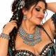 Parure bijoux indiens turquoise royale argentée avec collier, bracelet et boucles d'oreilles