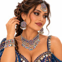 Parure bijoux indiens complète – 4 pièces argent vieilli et pierres colorées