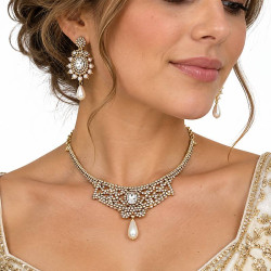 Parure strass doré et perles modèle marquise - 1