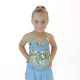 Top enfant de danse orientale à grelots et pastilles dorées bleu clair - 1