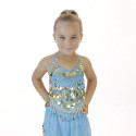 Top enfant de danse orientale à grelots et pastilles dorées bleu clair