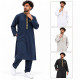 Qamis pakistanais brodé avec sarouel assorti, modèle bleu marine et trois autres coloris blanc, gris et noir