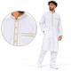 Qamis pakistanais blanc avec sarouel, broderies dorées sur l'encolure et détail des finitions