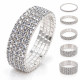 Bracelet strass argenté fantaisie extensible, disponible en plusieurs largeurs, avec rangées de strass brillants.