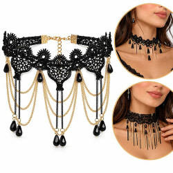 Ras de cou dentelle noir et or vintage - 1