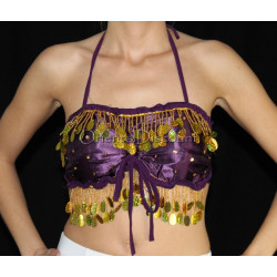 Top dos nu satin de danse orientale violet