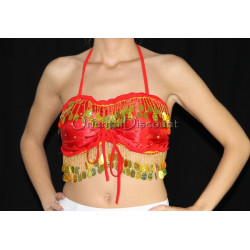 Top dos nu satin de danse orientale rouge