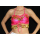 Top dos nu satin de danse orientale fushia