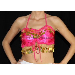 Top dos nu satin de danse orientale fushia