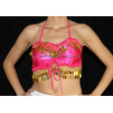 Top dos nu satin de danse orientale fushia