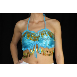 Top dos nu satin de danse orientale turquoise