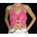Haut papillon de danse orientale fushia