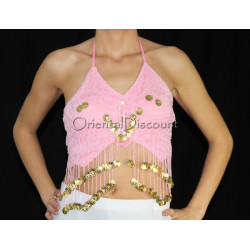 Haut papillon de danse orientale rose